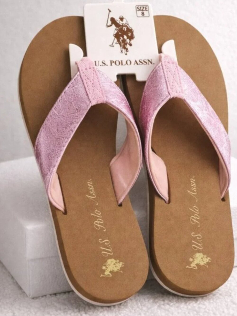 U.S. Polo Assn Pink Flip Flops Size 8 Women Sandals Thong Summer NWT